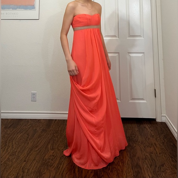 BCBG Maxazaria Strapless Coral Pink Long Formal Maxi Dress Gown Size 6 - Picture 8 of 16